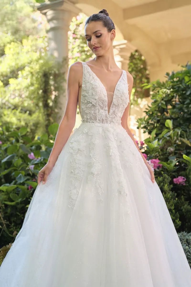 Wedding Ball Gown A Deep V-Neckline And Sleeveless Straps by Tux-USA