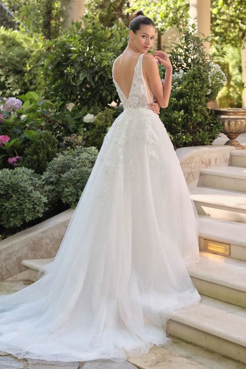 Wedding Ball Gown A Deep V-Neckline And Sleeveless Straps by Tux-USA
