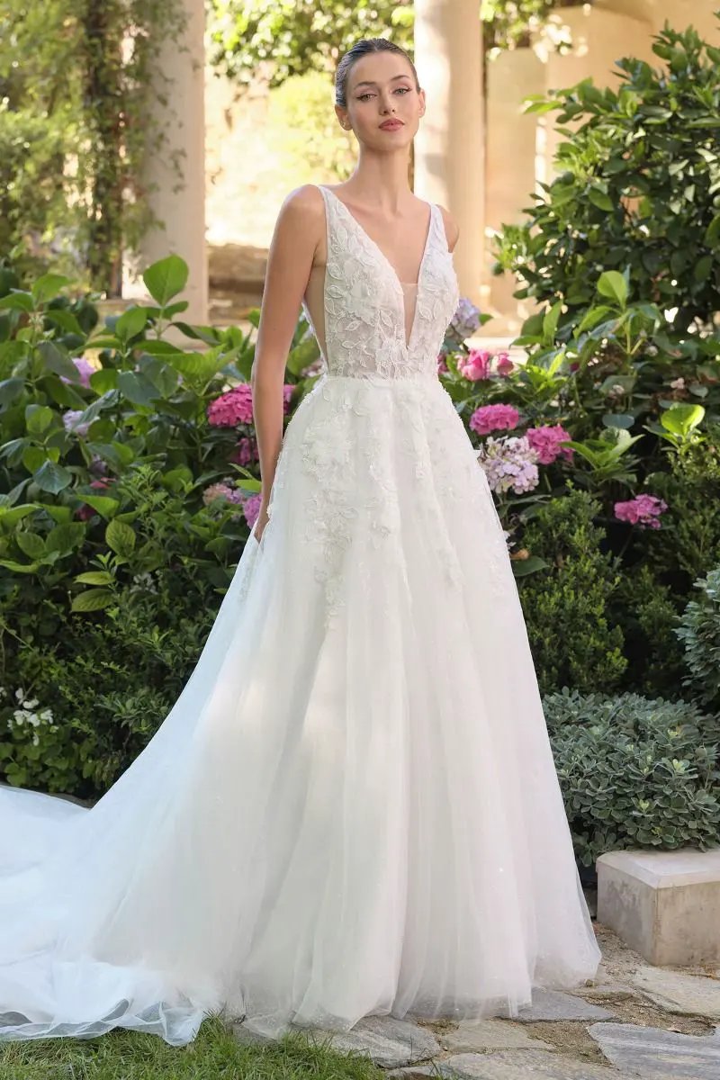 Wedding Ball Gown A Deep V-Neckline And Sleeveless Straps by Tux-USA