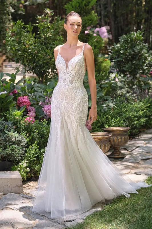 Embroidered Tulle Lace Wedding Gown by Tux-USA