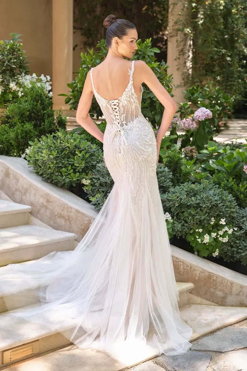 Embroidered Tulle Lace Wedding Gown by Tux-USA