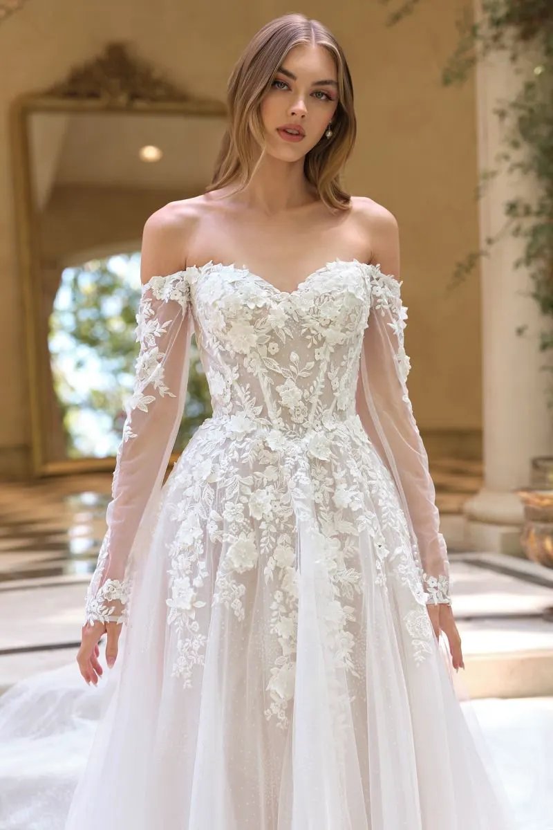 Off-The-Shoulder Neckline with Sheer Illusion Sleeves and A Corseted Bodice. by Tux-USA