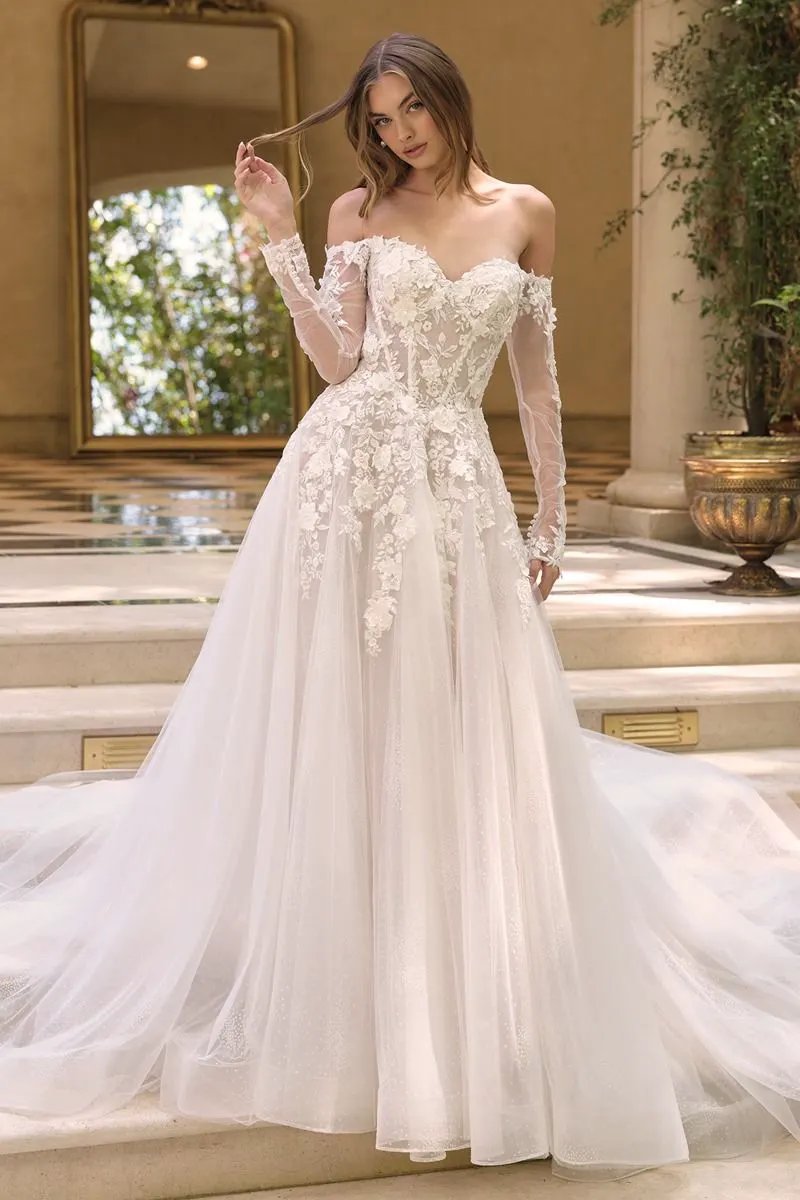 Off-The-Shoulder Neckline with Sheer Illusion Sleeves and A Corseted Bodice. by Tux-USA