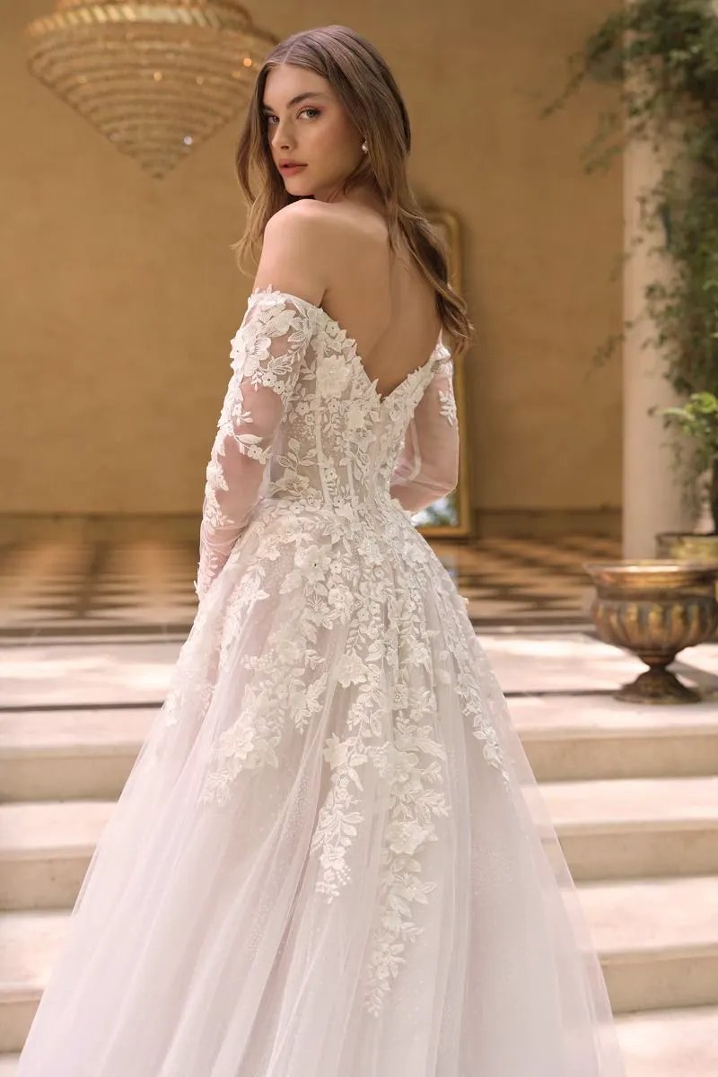 Off-The-Shoulder Neckline with Sheer Illusion Sleeves and A Corseted Bodice. by Tux-USA