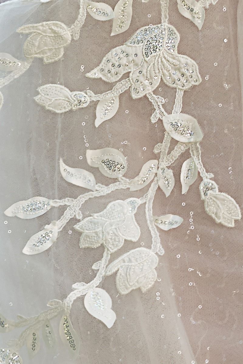 Floral Lace Illusion Plunge Bridal Ball Gown-4