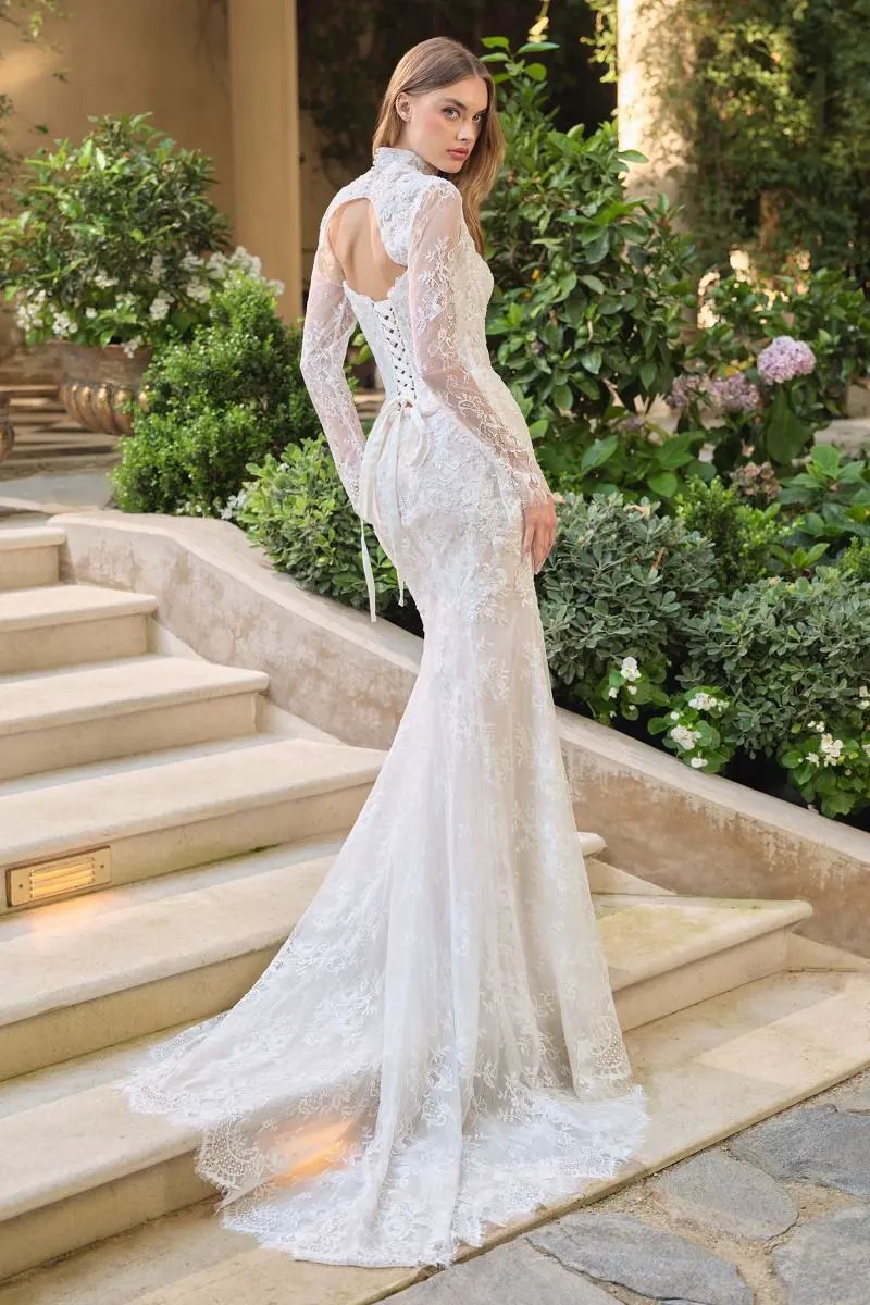 Sequined Lace Fit-and-Flare Bridal Gown with Detachable Bolero by Tux-USA
