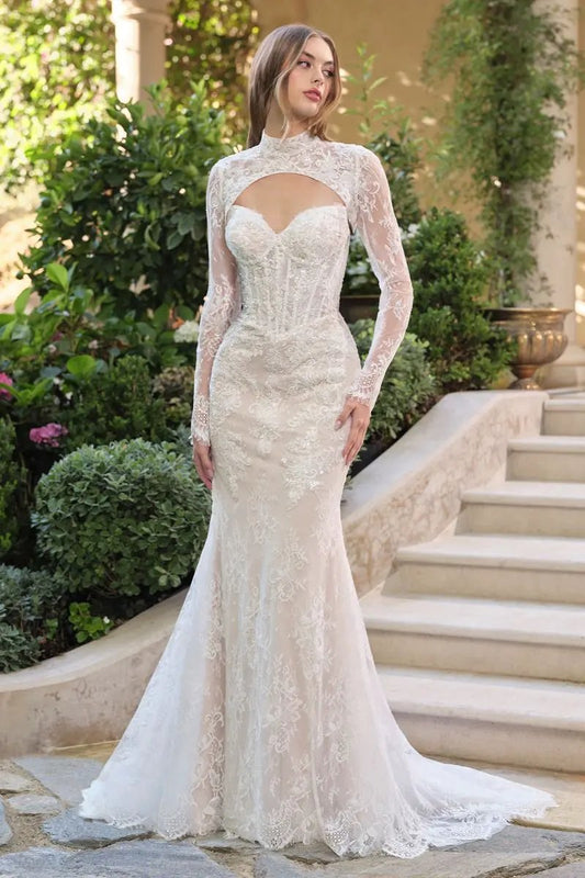 Sequined Lace Fit-and-Flare Bridal Gown with Detachable Bolero by Tux-USA