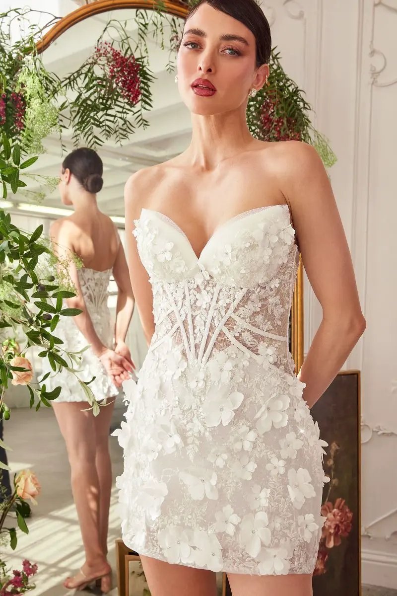 Deep Sweetheart Strapless Midi Short Bridal Dress by Tux-USA