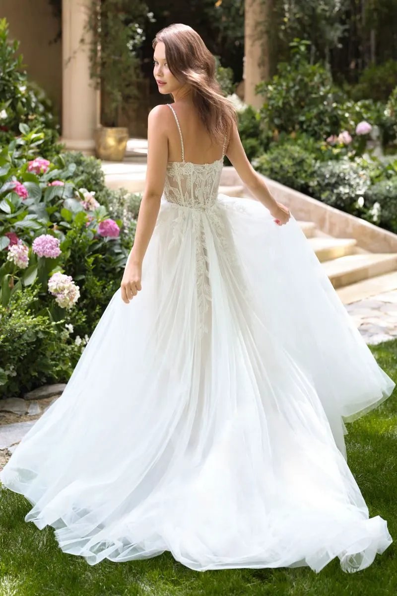 A-Line Wedding Gown A Sheer Corset Bodice With Lace Appliqué And Beaded Spaghetti Straps by Tux-USA