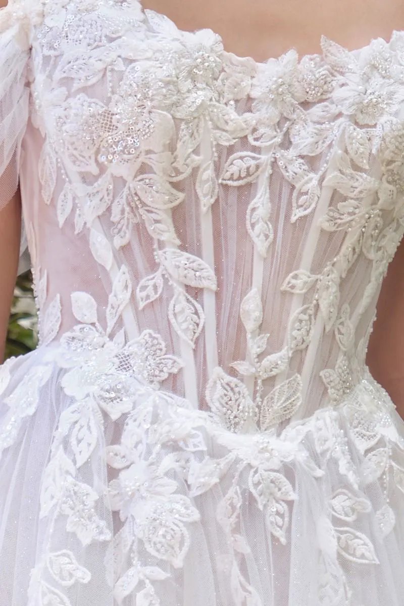 Wedding Ball Gown An Off-The-Shoulder Illusion Bodice Adorned With Cascading Floral Lace Appliqué And Dimensional Textures by Tux-USA