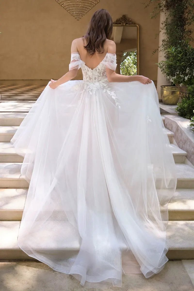 Wedding Ball Gown An Off-The-Shoulder Illusion Bodice Adorned With Cascading Floral Lace Appliqué And Dimensional Textures by Tux-USA