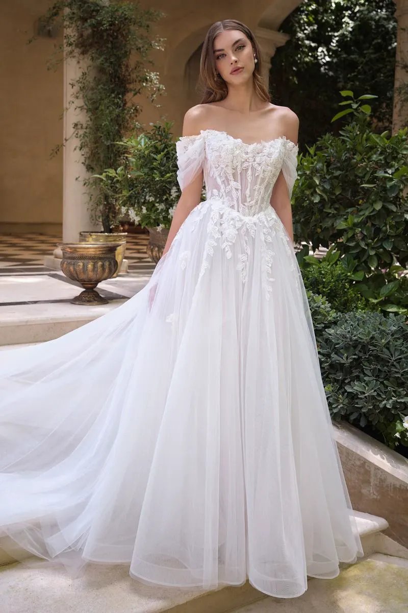 Wedding Ball Gown An Off-The-Shoulder Illusion Bodice Adorned With Cascading Floral Lace Appliqué And Dimensional Textures by Tux-USA