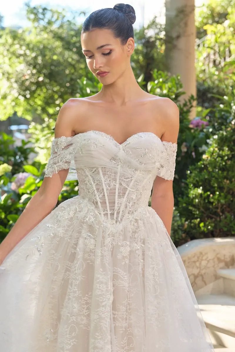 Wedding Ball Gown Illusion Bodice Adorned With Cascading Floral Appliqué by Tux-USA