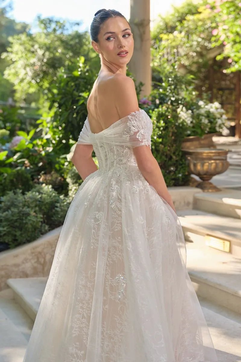 Wedding Ball Gown Illusion Bodice Adorned With Cascading Floral Appliqué by Tux-USA