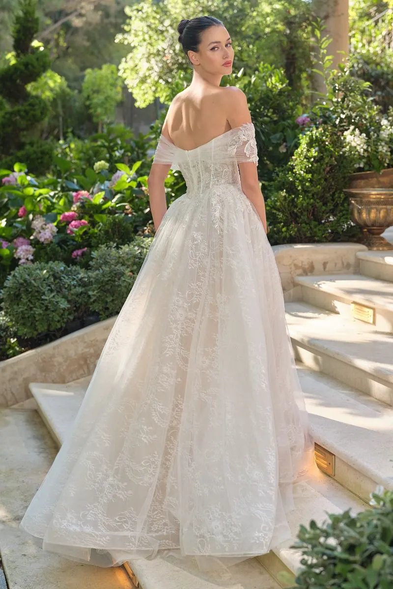 Wedding Ball Gown Illusion Bodice Adorned With Cascading Floral Appliqué by Tux-USA