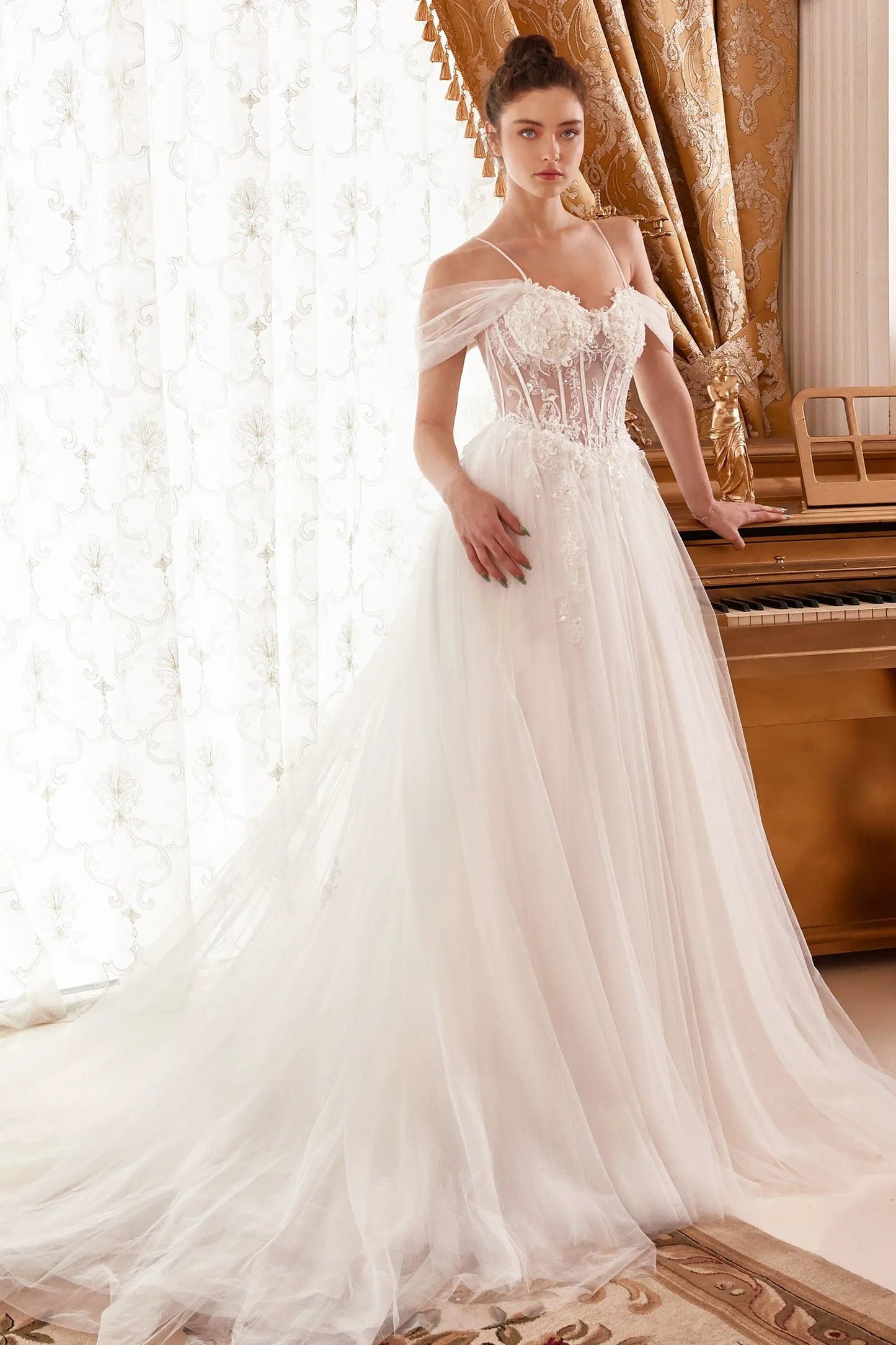 Layered Tulle A-Line Bridal Gown With Corset Bodice by Tux-USA