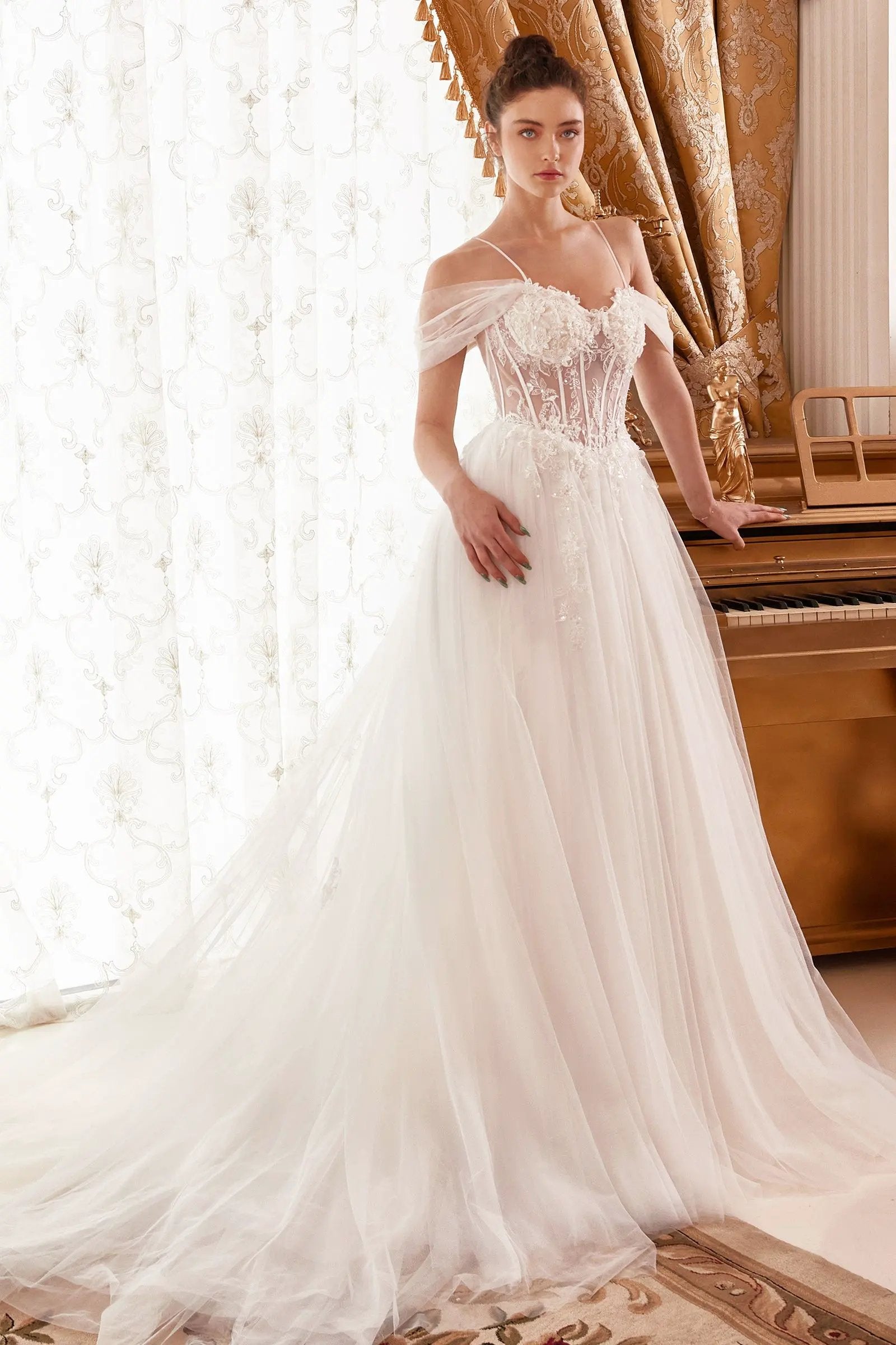 Layered Tulle A-Line Bridal Gown With Corset Bodice by Tux-USA