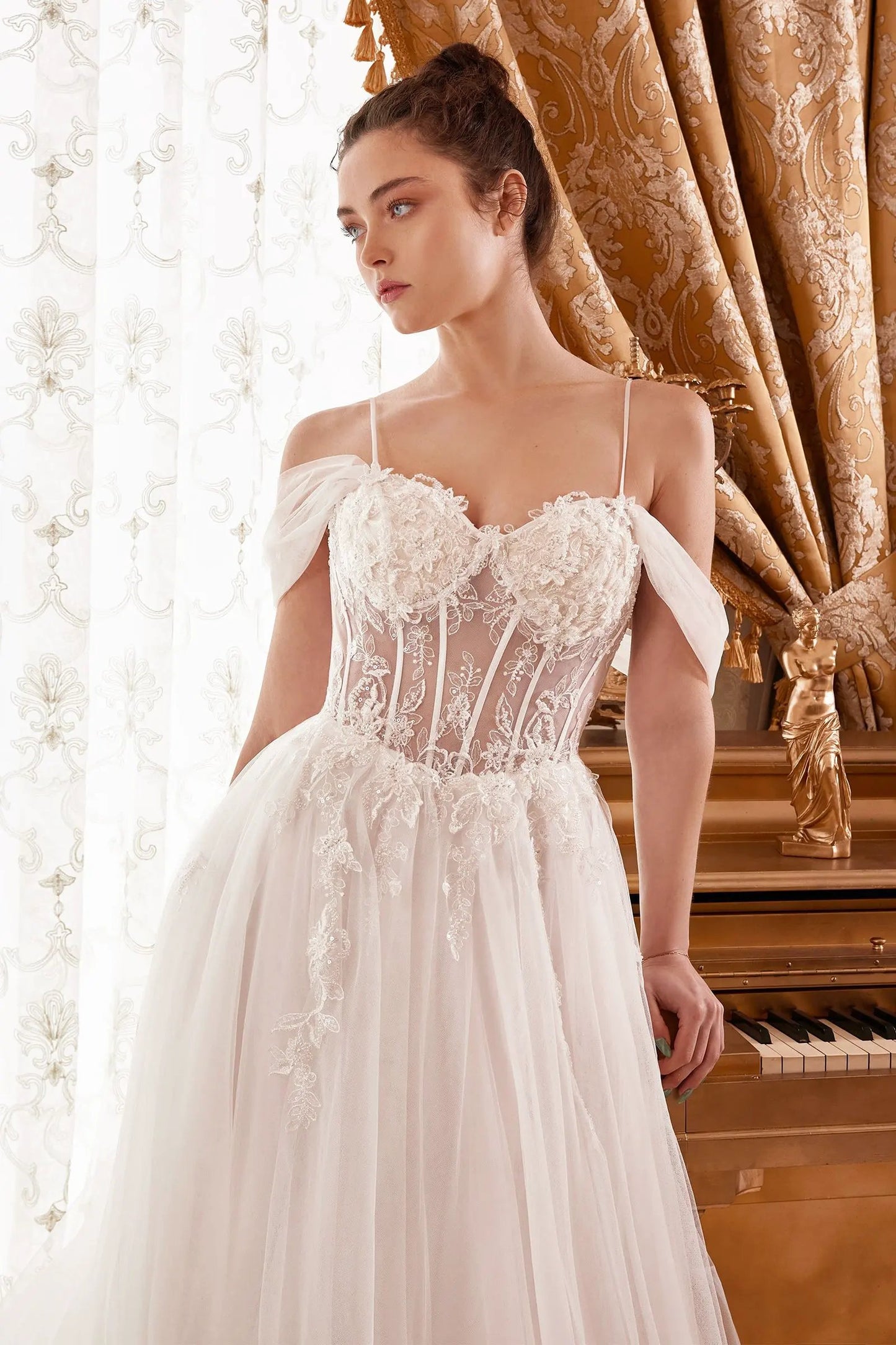 Layered Tulle A-Line Bridal Gown With Corset Bodice by Tux-USA