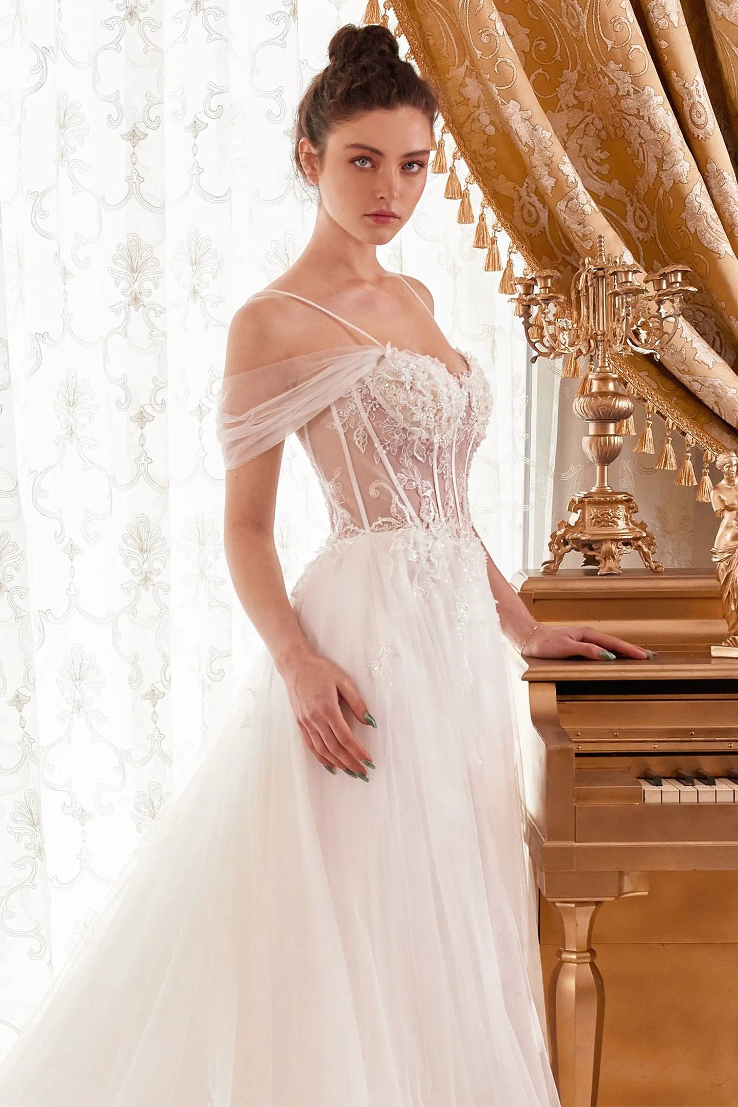 Layered Tulle A-Line Bridal Gown With Corset Bodice by Tux-USA