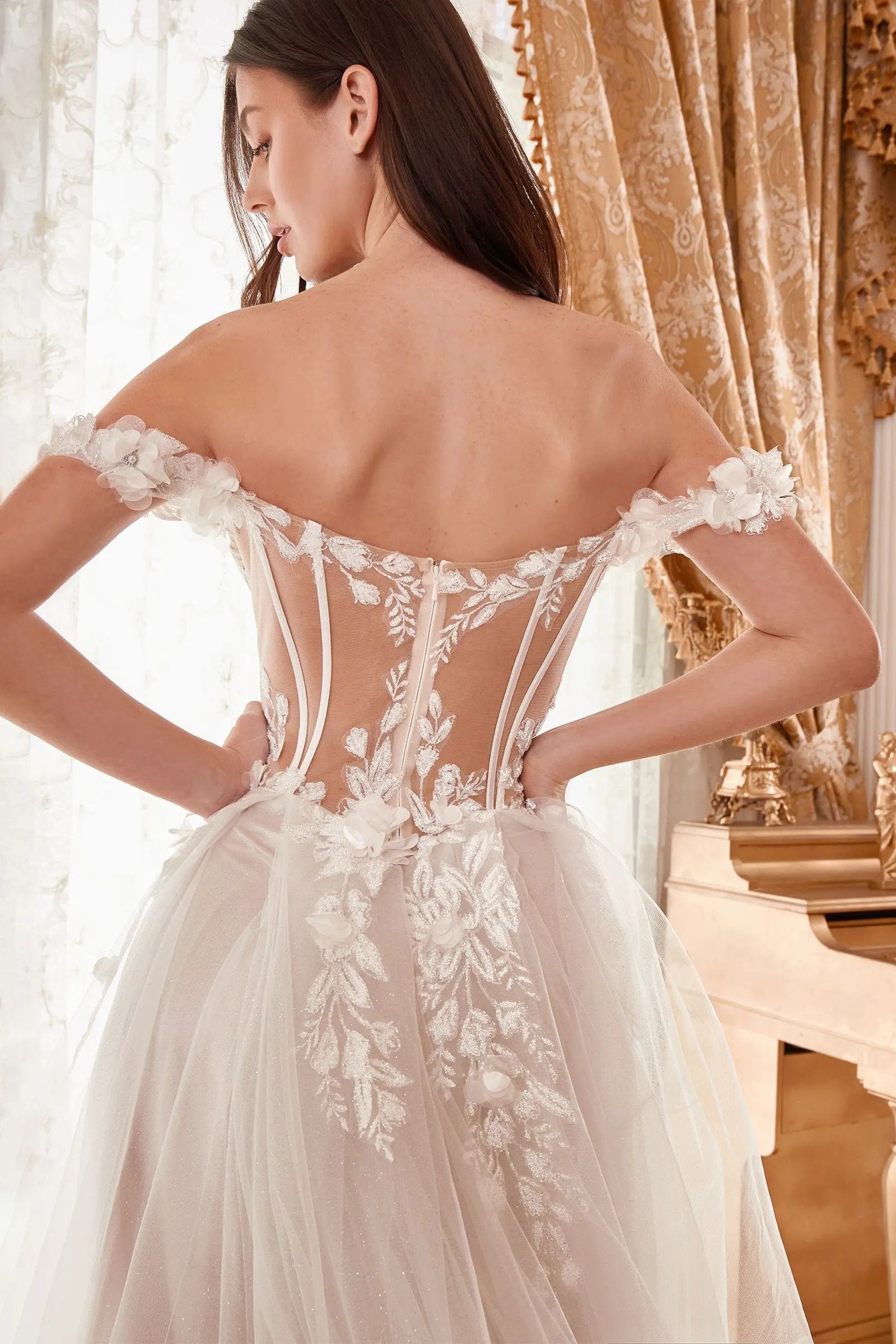 Off The Shoulder Floral A-Line Bridal Gown by Tux-USA