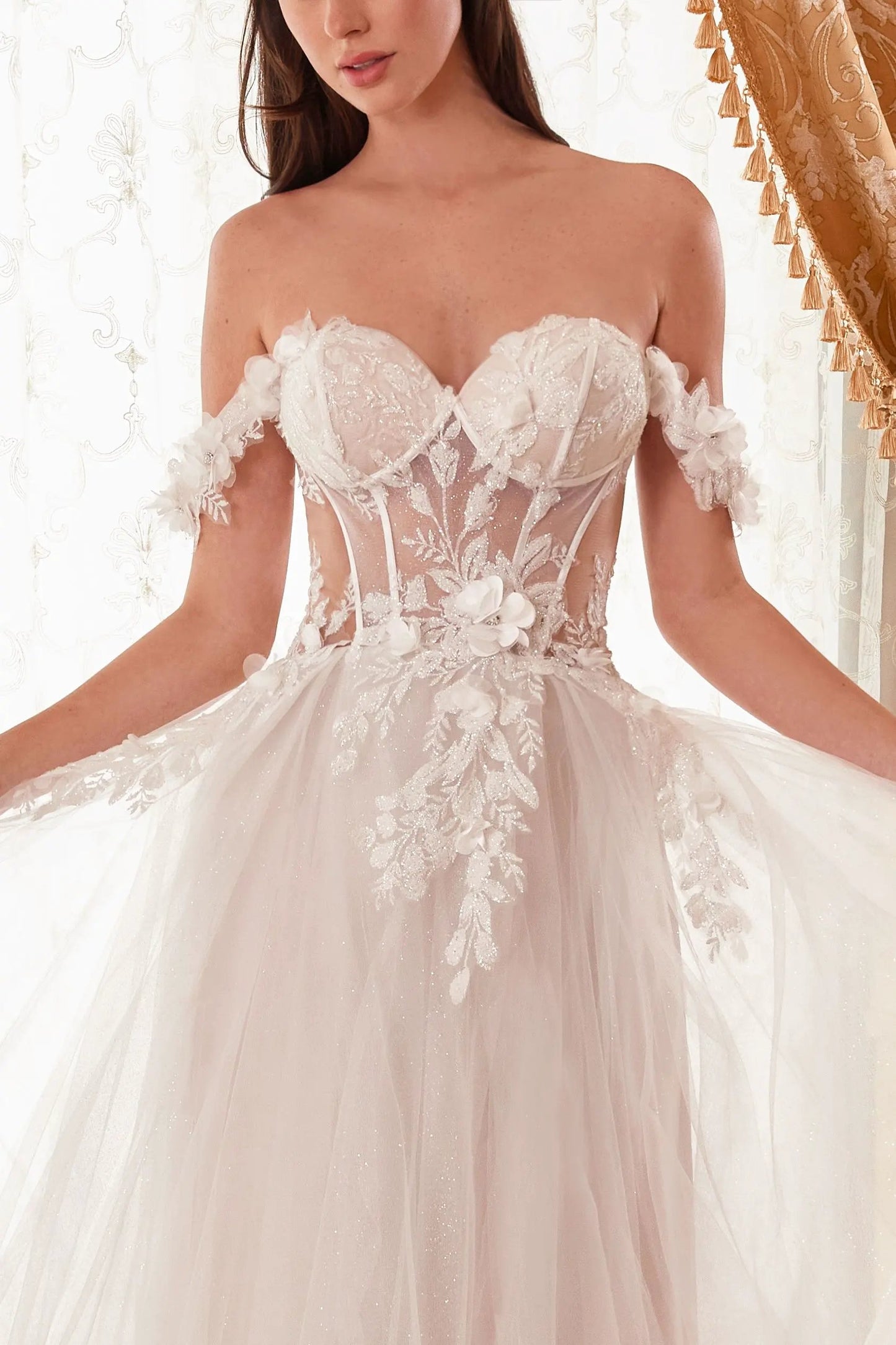 Off The Shoulder Floral A-Line Bridal Gown by Tux-USA