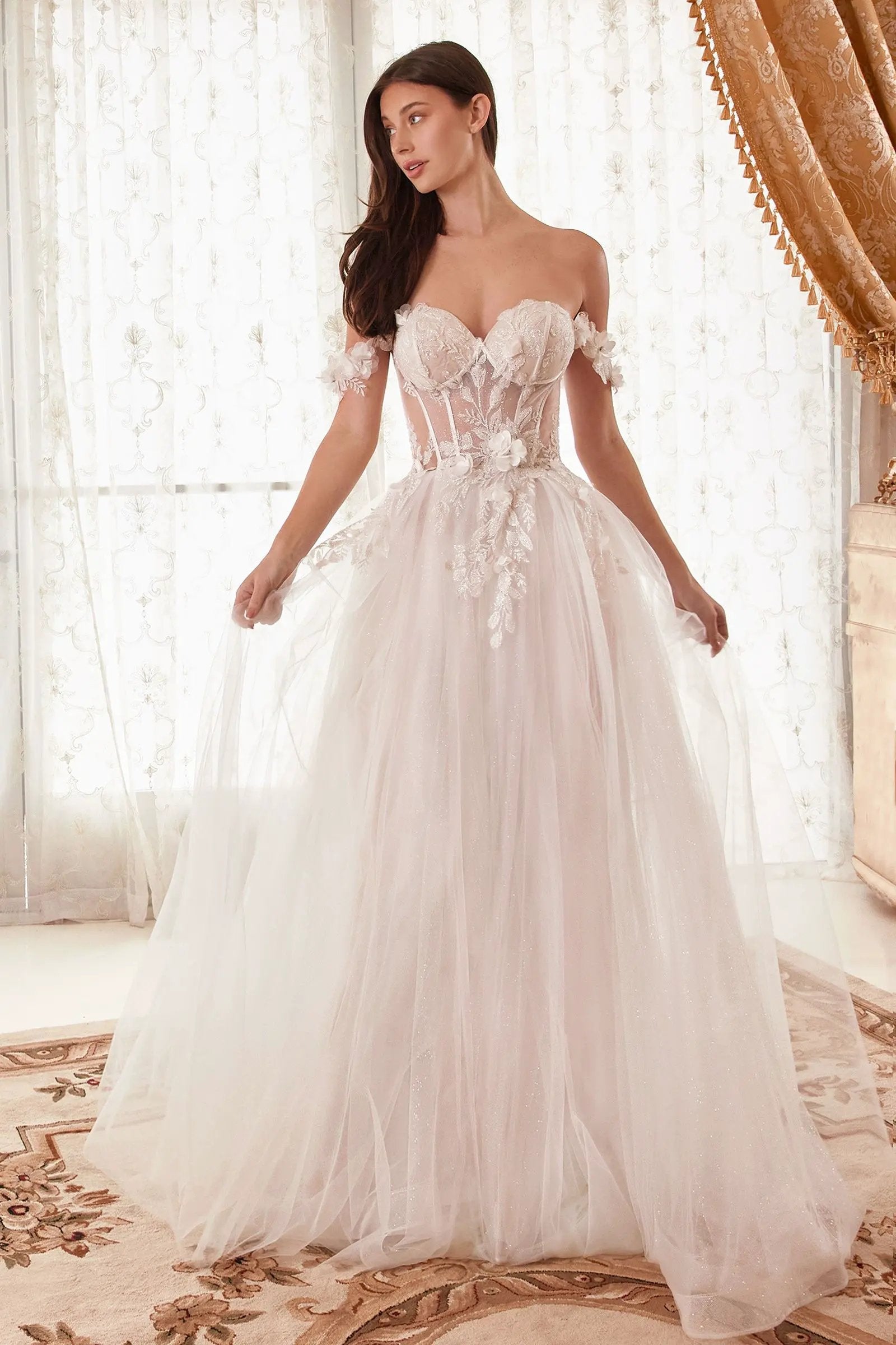 Off The Shoulder Floral A-Line Bridal Gown by Tux-USA