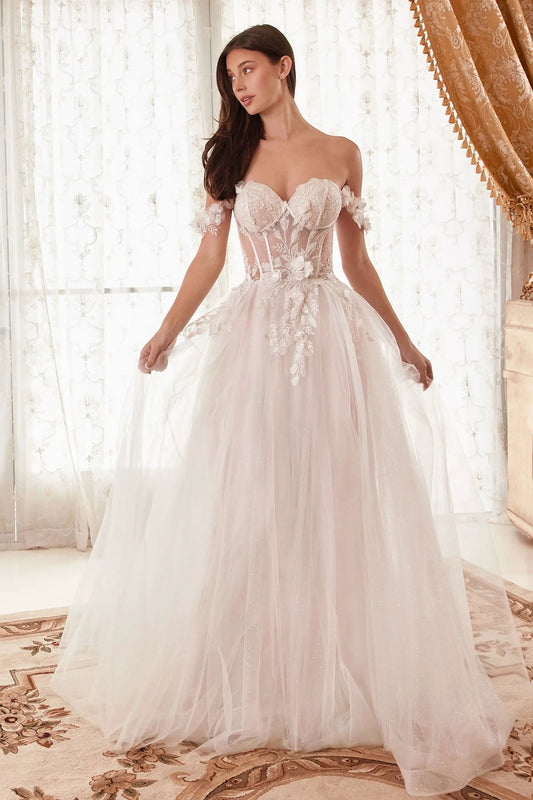 Off The Shoulder Floral A-Line Bridal Gown by Tux-USA