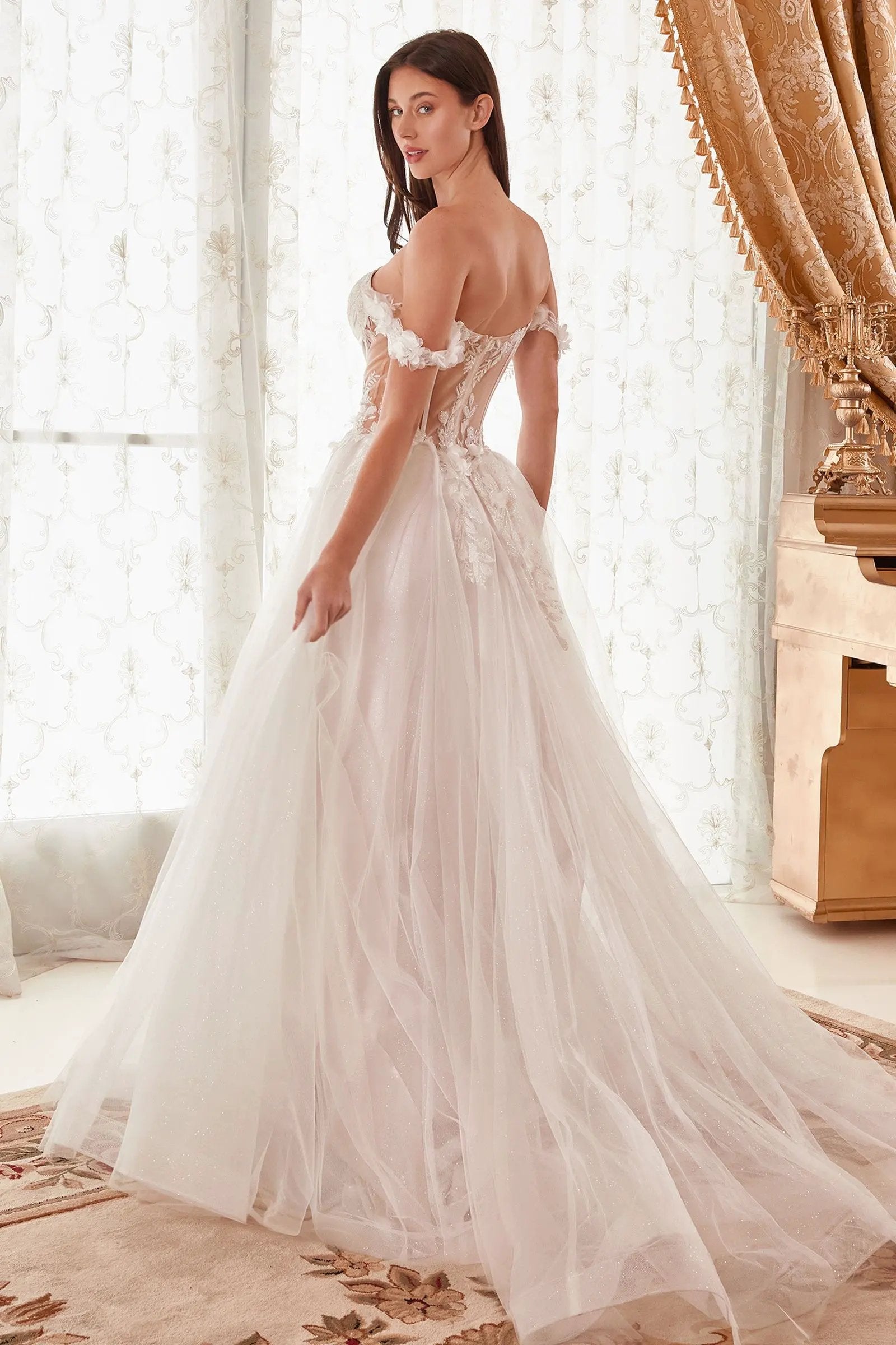 Off The Shoulder Floral A-Line Bridal Gown by Tux-USA