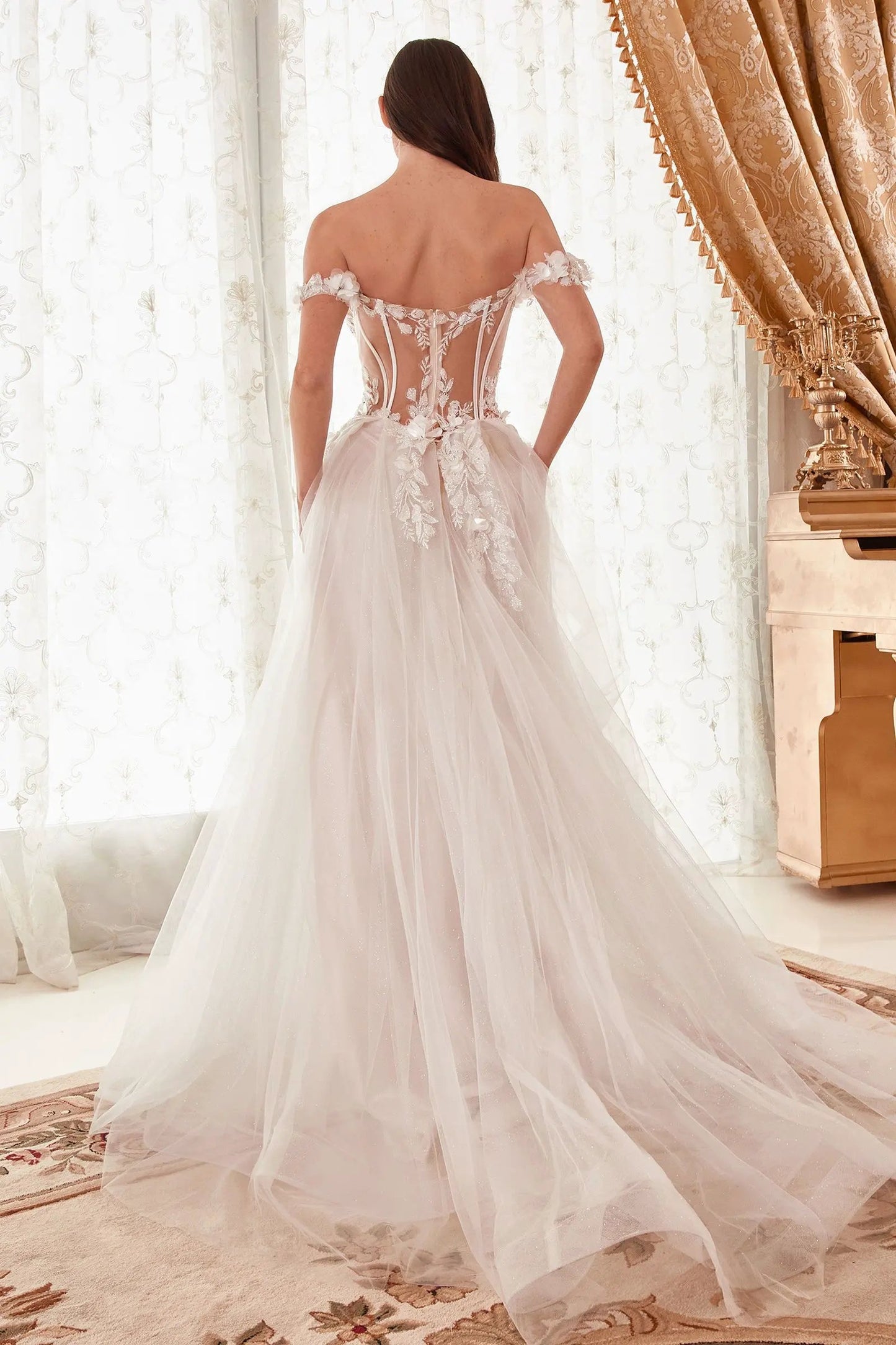 Off The Shoulder Floral A-Line Bridal Gown by Tux-USA