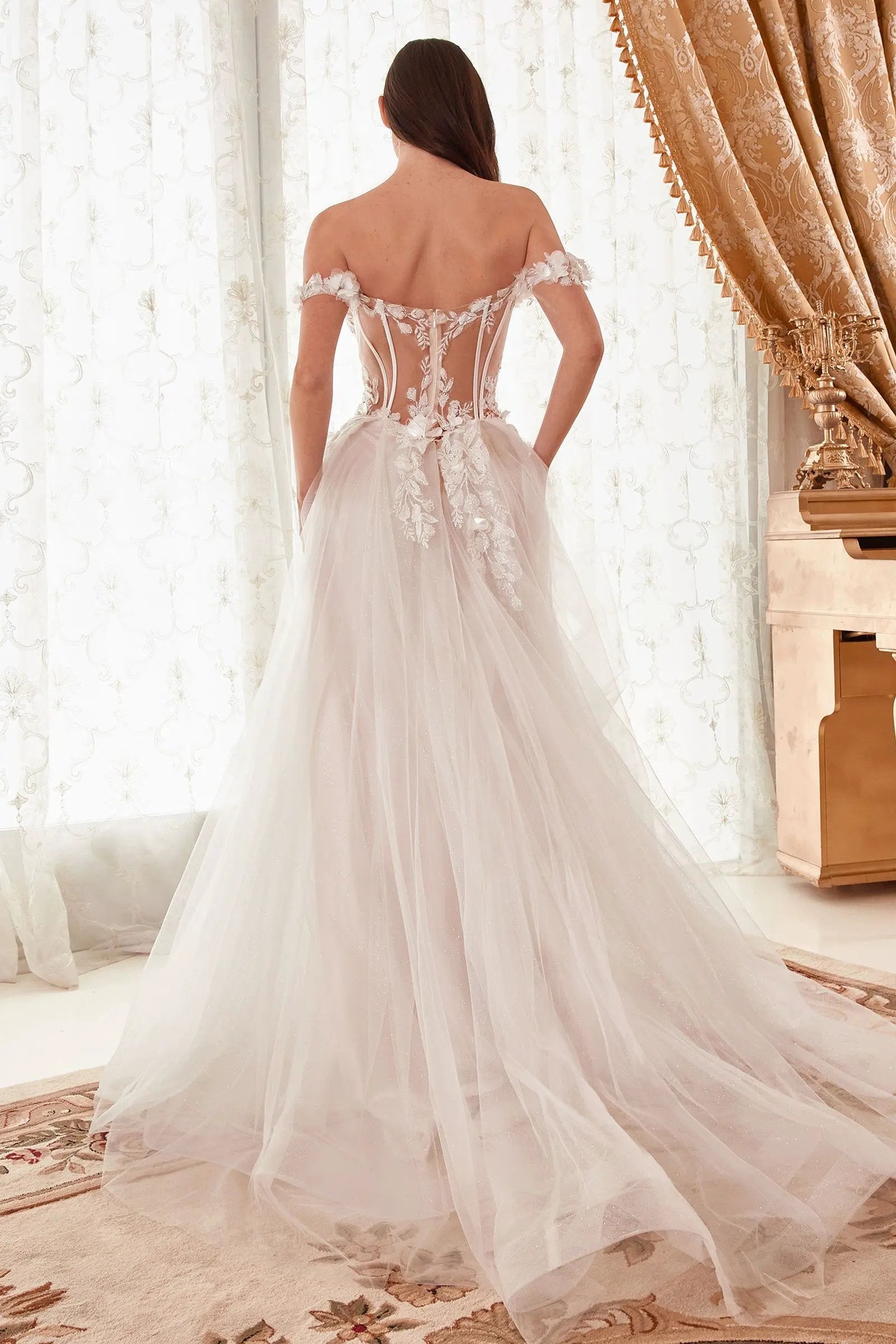 Off The Shoulder Floral A-Line Bridal Gown by Tux-USA