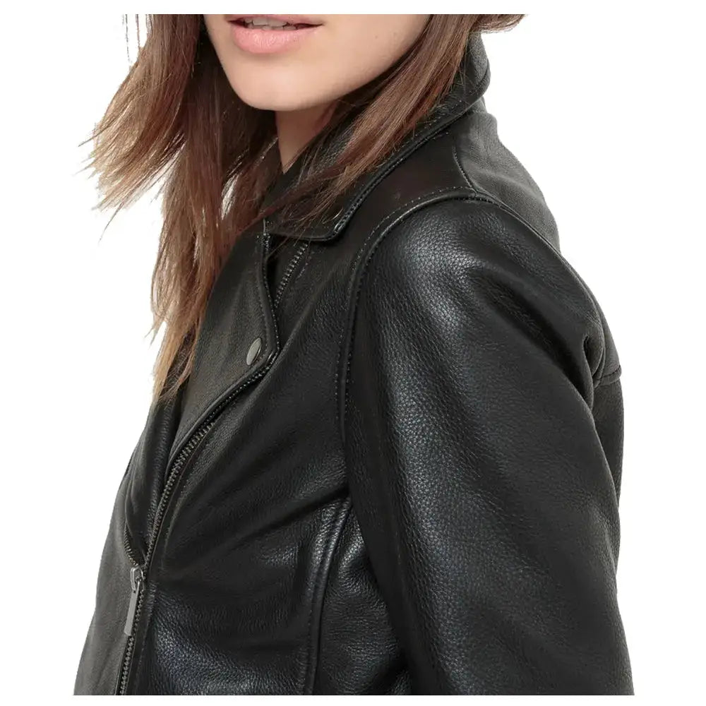 Women's Black Lambskin Leather Biker Jacket-2