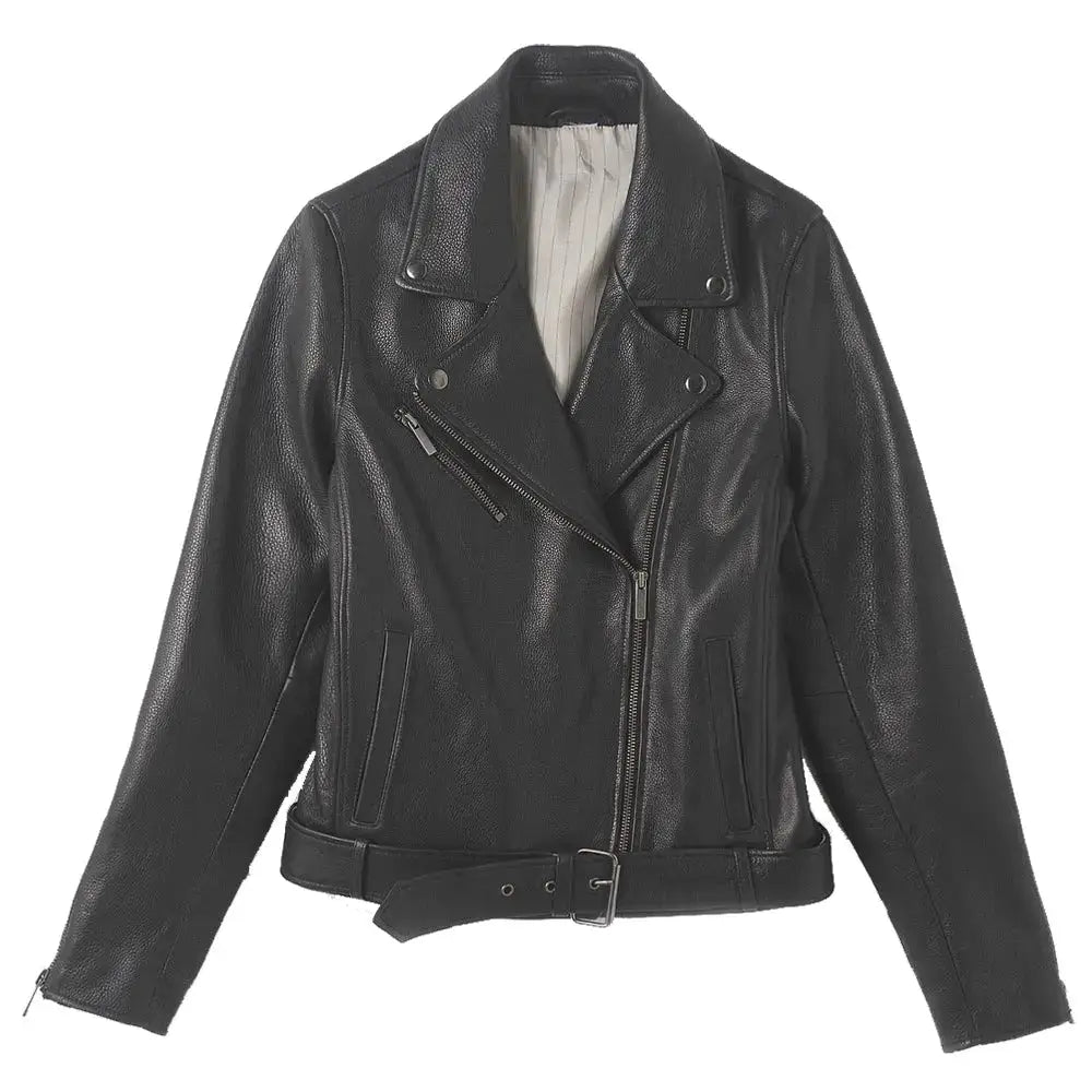 Women's Black Lambskin Leather Biker Jacket-1