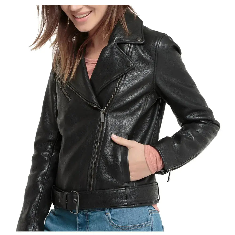 Women's Black Lambskin Leather Biker Jacket-0