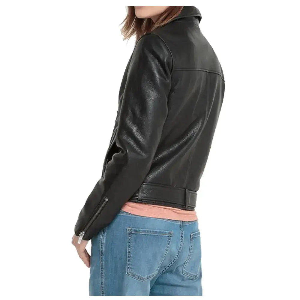 Women's Black Lambskin Leather Biker Jacket-3