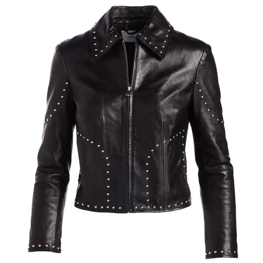 Women’s Army Studded Leather Biker Jacket-0