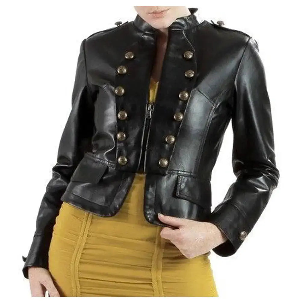 Women’s Short Body Military Lambskin Leather Jacket-0
