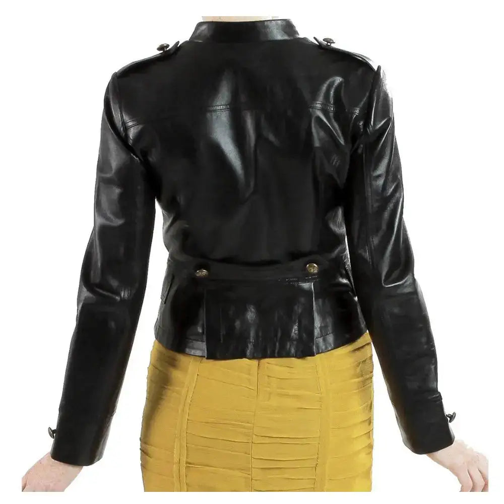 Women’s Short Body Military Lambskin Leather Jacket-1