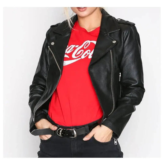 Women’s Slim Fit Fashion Biker Leather Jacket-0