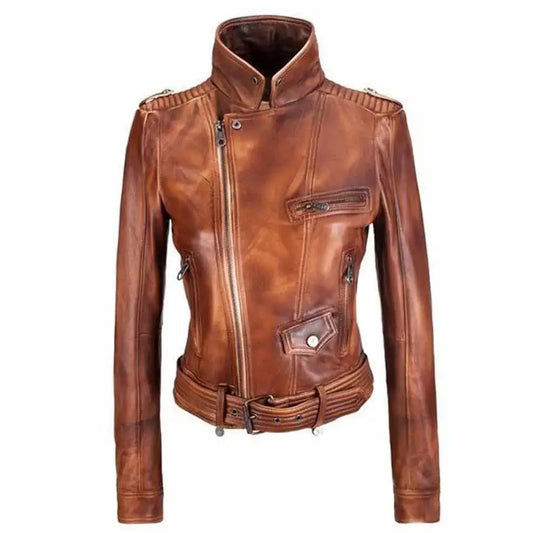 Women’s Nubuck Leather Motorcycle Jacket-0