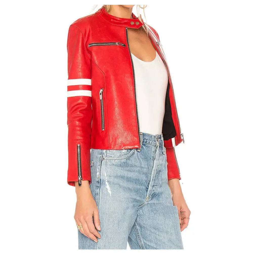 Women's Short Leather Fashion Jacket-1