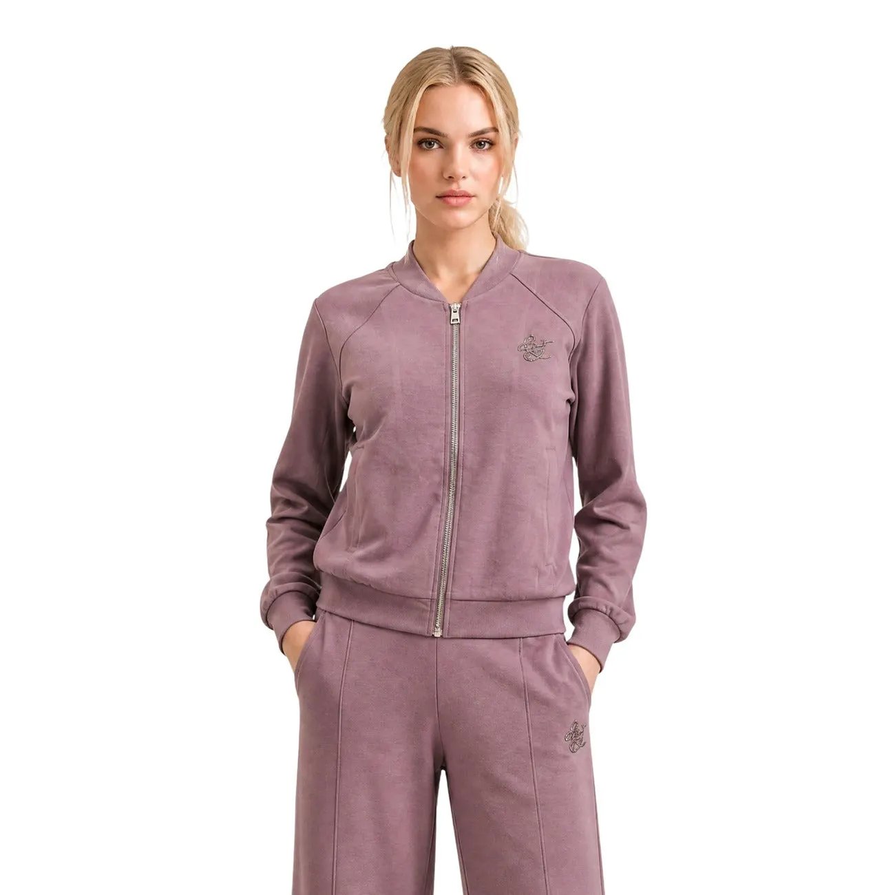 Liu Jo Women Purple Floral Embellished Zip Up Bomber Sweatshirt Jacket by Liu Jo
