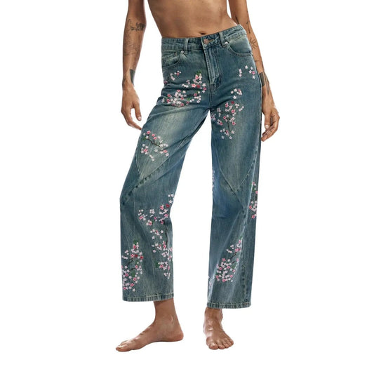 Desigual Women's Japanese Flowers Blue Jeans