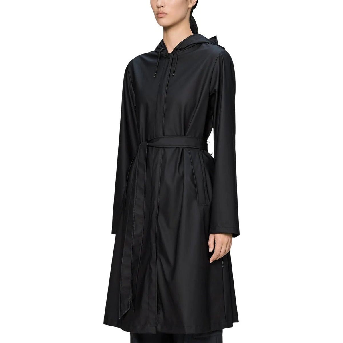 Rains Women's Black A-Line Long Rain Jacket