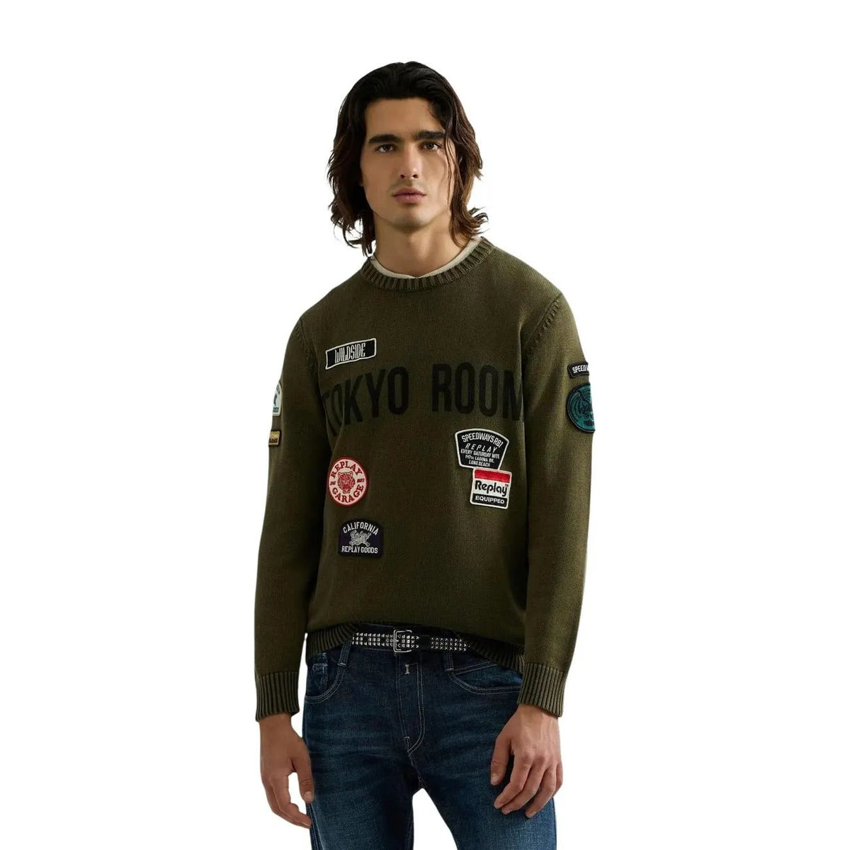 Replay Men's Green Garment Dyed Cotton Sweater