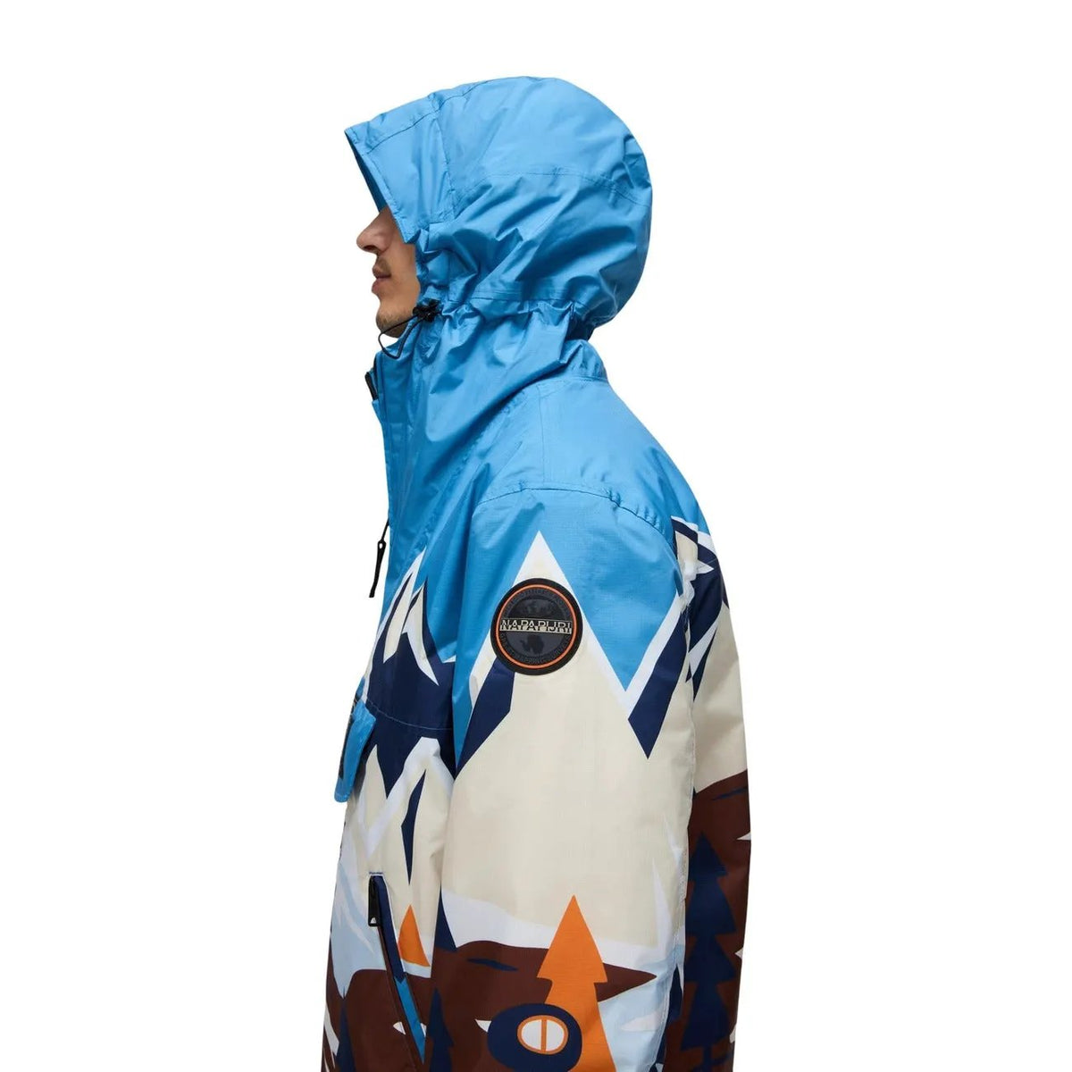 Napapijri Men's Rf Next Light Blue Printed Hooded Jacket