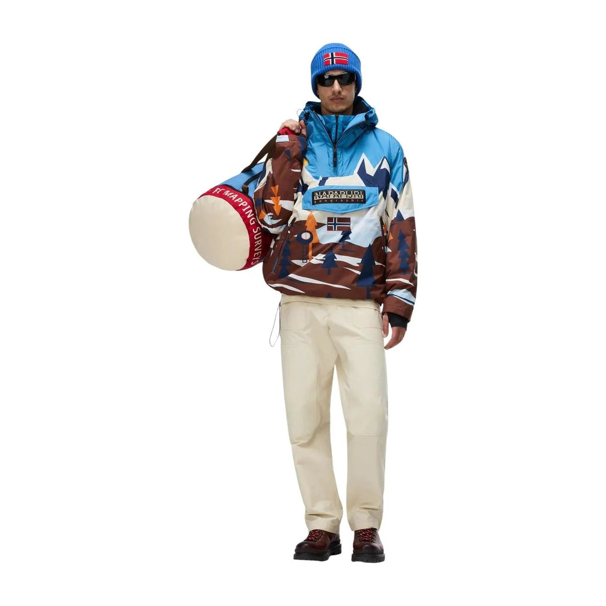 Napapijri Men's Rf Next Light Blue Printed Hooded Jacket