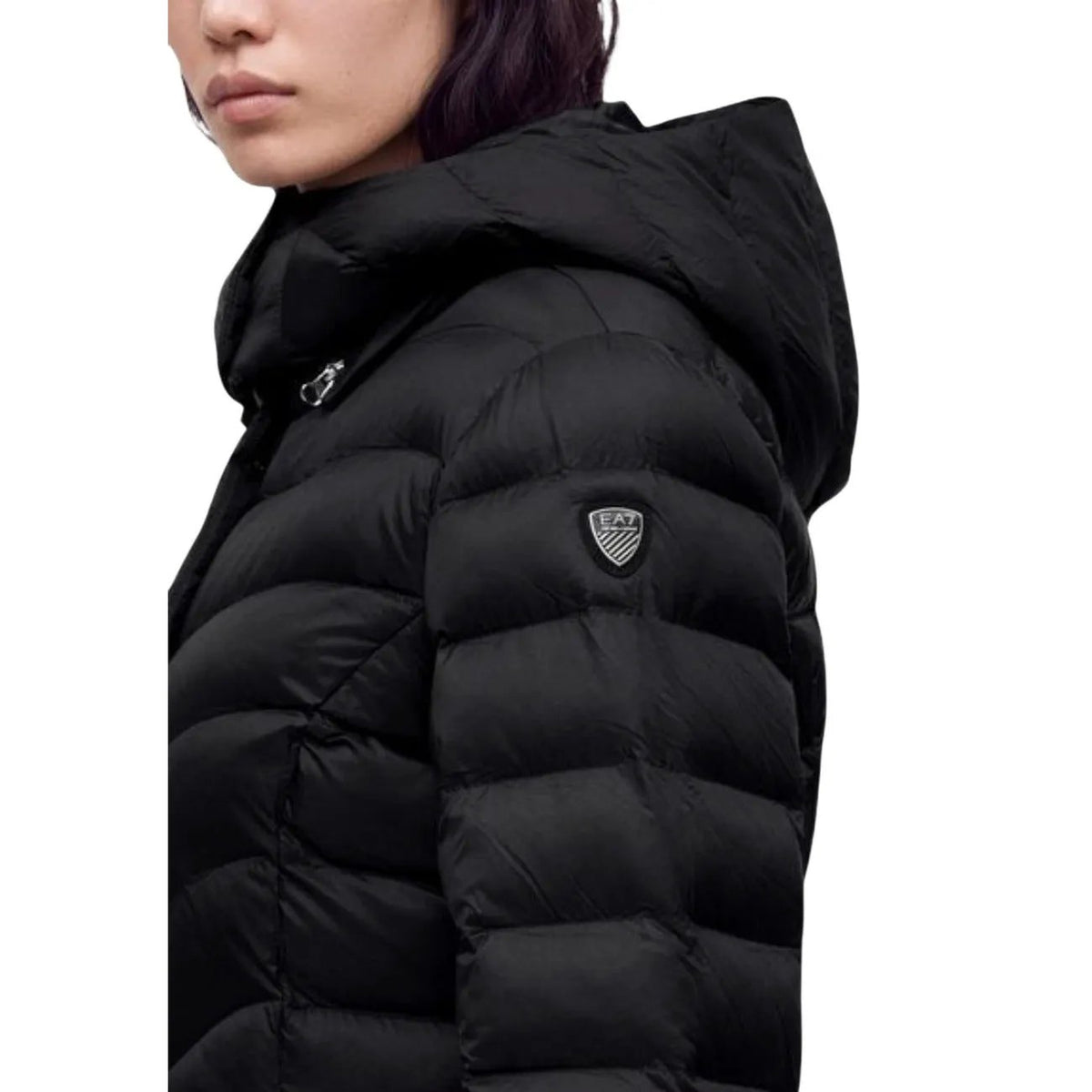 EA7 Women's Black Nylon Hooded Jacket