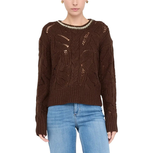 Liu Jo Women Grey Acrylic Wool Blend Cable Knit Long Sleeve Sweater by Liu Jo
