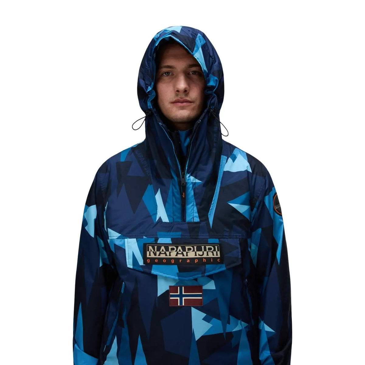 Napapijri Men's Rf Next Light Blue Printed Hooded Jacket