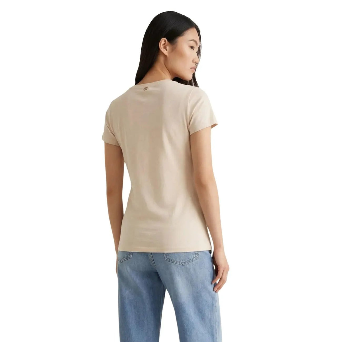 Liu Jo Women T Shirt Soft Cotton Embroidered Floral Detail Beige by Liu Jo
